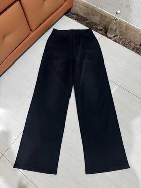 F030679美式复古做旧黑阔腿牛仔裤休闲裤显瘦神裤
