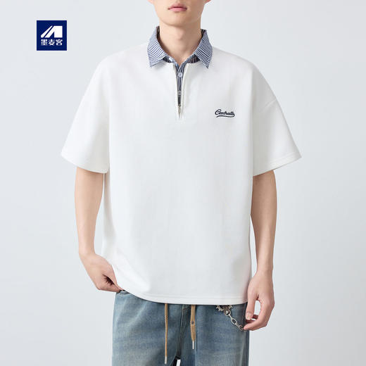 墨麦客高智通勤条纹撞色POLO衫男2026新款简约刺绣男士T恤75208. 商品图0