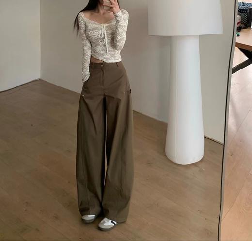 F030678松弛感高腰立体剪裁垂坠感藏肉显瘦工装阔腿裤 商品图8