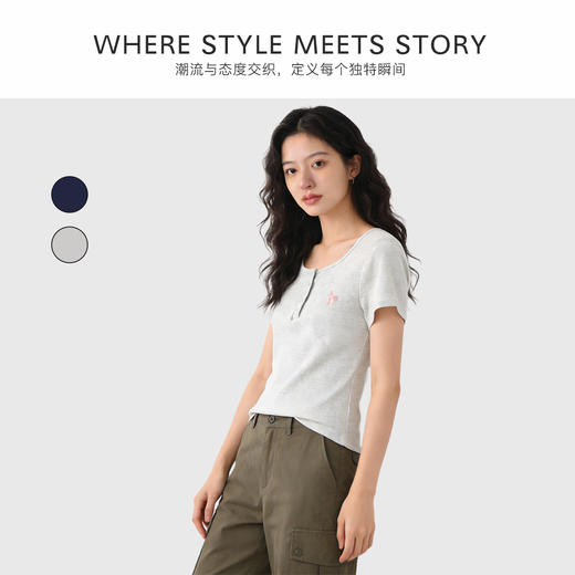 逸柔家【U领纽扣短袖C06C95款】百搭纯色款，剪裁显曲线，面料亲肤不紧绷，外穿适配多场景 商品图3