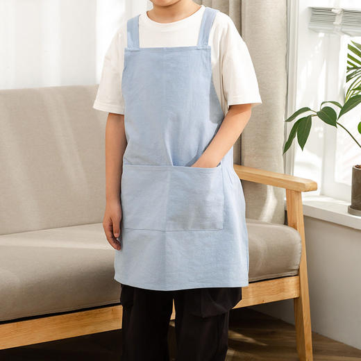 日式简约无印儿童围裙良品全棉纯色质感儿童画画围裙防尘家居服 商品图1