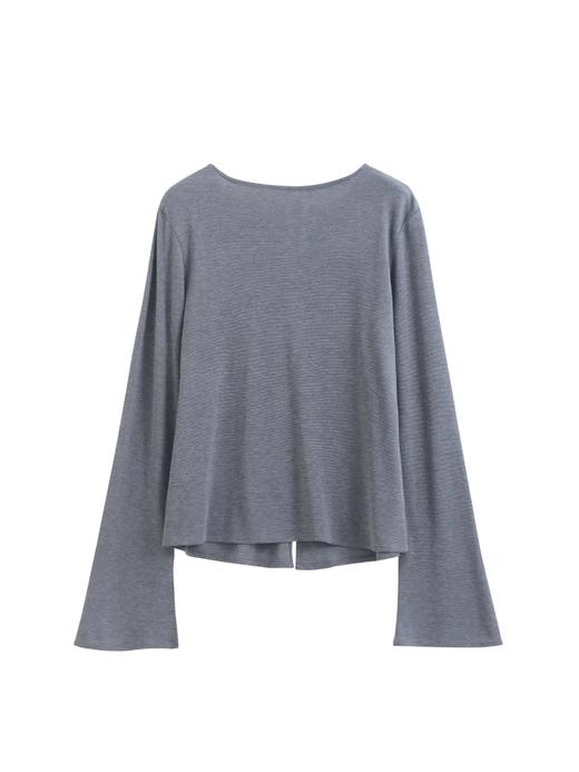 F030607慢氧时光天丝醋酸羊毛贝壳修身V领喇叭袖打底衫 商品图12