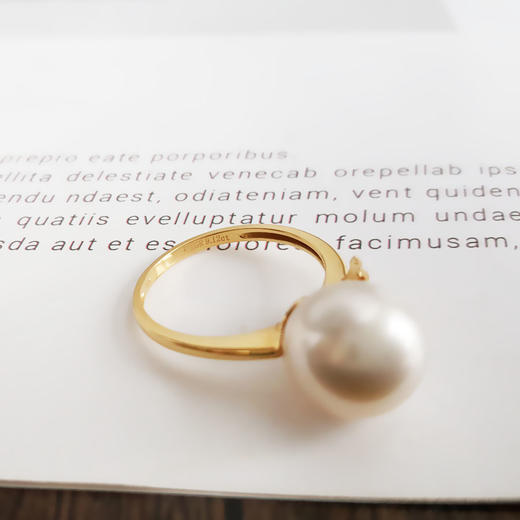 【天然正品】AU750黄金镶钻镶天然近完美约11MM澳白海水珍珠戒指 14号（戒圈可改）280226NJT20 商品图7