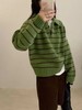 F030665韩系可爱绿色条纹宽松微短款针织Polo衫 商品缩略图9