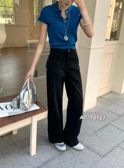 F030679美式复古做旧黑阔腿牛仔裤休闲裤显瘦神裤 商品图8