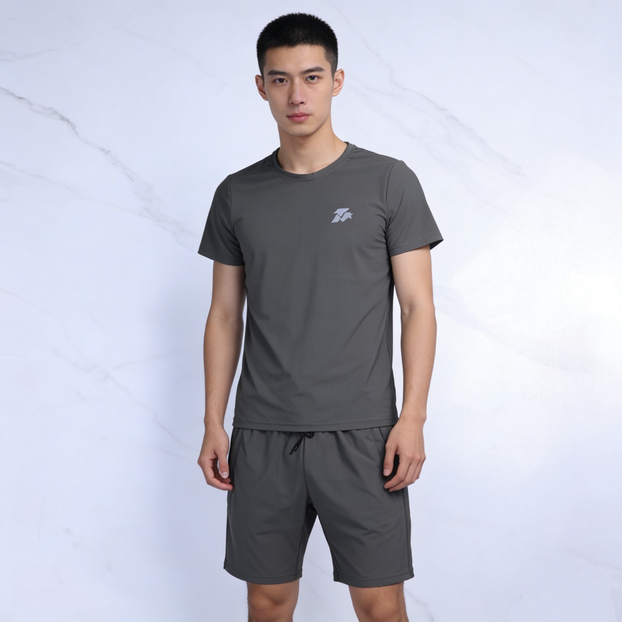 【冰丝体感短袖套装】夏季男女同款冰丝跑步健身运动套装03h