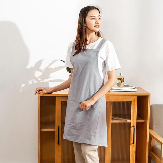 日式无印纯色围裙良品全棉简约质感围裙男女通用防尘家居服围裙 商品图2