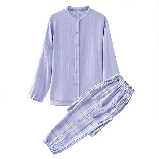 日系无印国潮风家居服良品纯棉双层纱情侣家居服全棉睡衣套装立领 商品图2