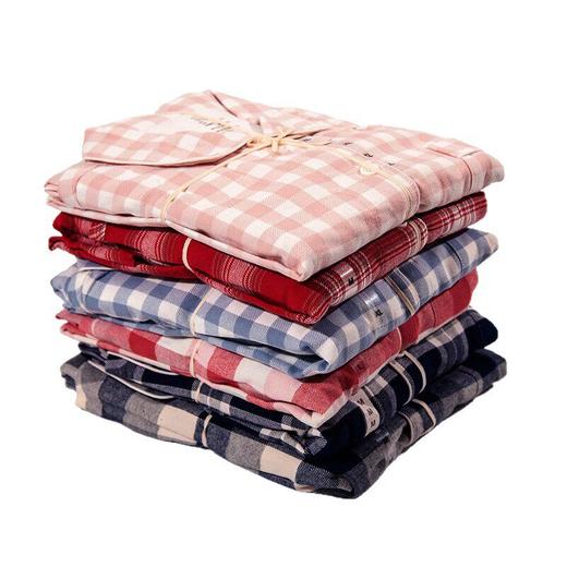 日式无印情侣家居服良品全棉法兰绒家居服睡衣格子棉英伦格纹套装 商品图4