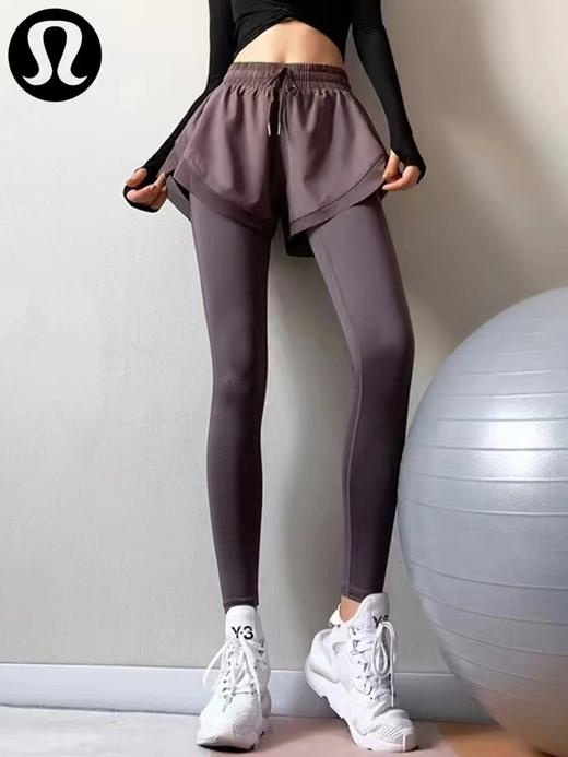 F030671高腰收腹提臀瑜伽裤女外穿跑显瘦运动紧身裤健身假两件长裤 商品图7