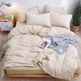 裸睡无印天竺棉四件套条纹良品针织棉4件套全棉床笠床单日式床品