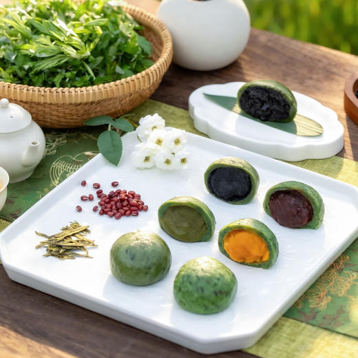 FX四枚装240g 短保红豆 肉松 黑芝麻 龙井 清明艾草青团糯米糍粑 商品图3