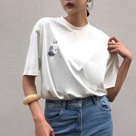 T恤  软糯亲肤  萌趣猫咪刺绣T恤 商品图0