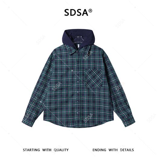 26CS39SDSA男装2026新款高贵轻奢韩版经典格纹格子拼接撞色连帽衬衫百搭 商品图1