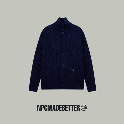 NPC潮牌绞花毛衣开衫重工混纺立体半高领上衣提花秋季NP38SW44 商品图2