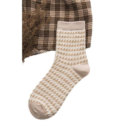 日式无印棉袜良品女士暗花女款袜子中筒千鸟格暗花女袜新品棉袜 商品图4