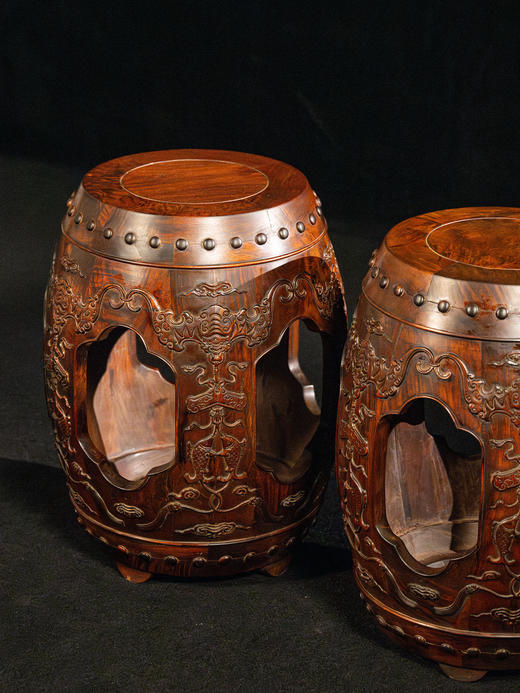 二十世纪	黄花梨蝠磬有鱼绣墩成套（一套三只） 商品图3