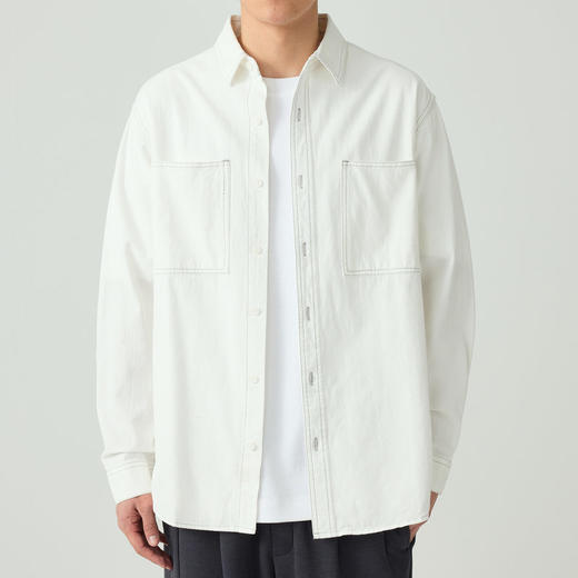 墨麦客斜纹肌理全棉长袖衬衫男2026春季新款明辑线男士衬衣50189. 商品图1