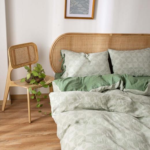 日式无印双层纱四件套良品全棉双层纱套件简约三叶草色织提花床品 商品图3