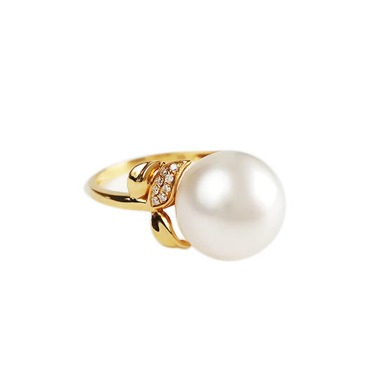 【天然正品】AU750黄金镶钻镶天然近完美约11MM澳白海水珍珠戒指 14号（戒圈可改）280226NJT20 商品图0