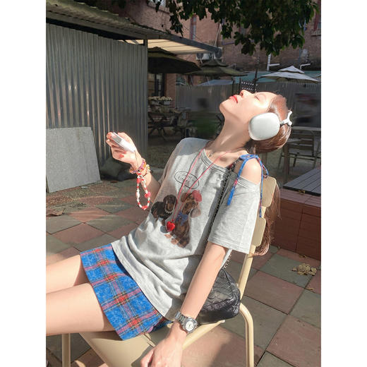 <曾小咸推荐>韩系斜肩短袖t恤女半身裙套装 商品图4