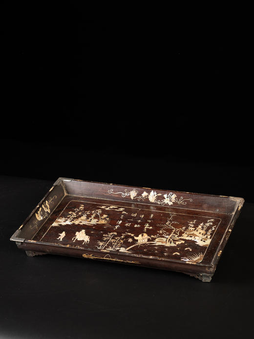 清	红木嵌螺钿山水人物诗文呈盘 商品图0