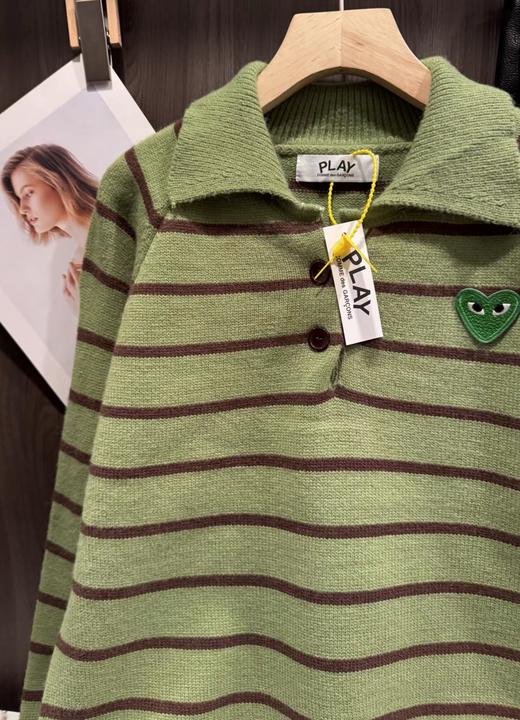 F030665韩系可爱绿色条纹宽松微短款针织Polo衫 商品图14