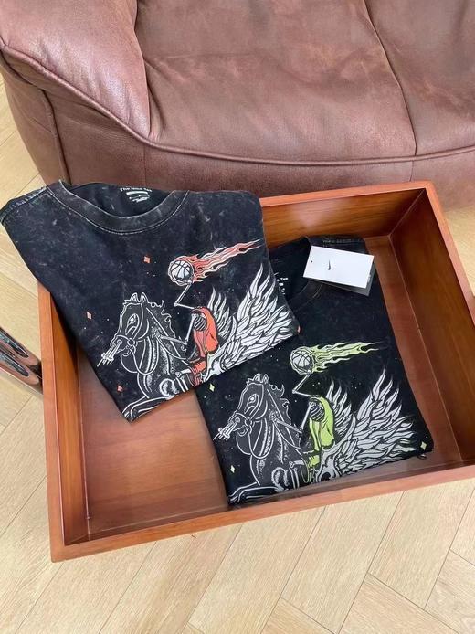 F0306128男子个性潮流休闲运动复古水洗飞马印花短袖T恤 商品图3