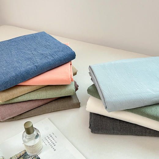 原南通素艺家居单品日式无印水洗棉格纹床笠良品纯色全棉床单简约 商品图1