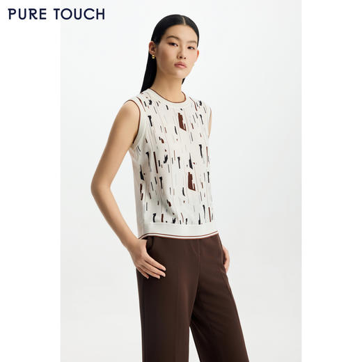 商场同款PURE TOUCH女装26春夏新款无袖上衣针梭拼桑蚕丝印花背心 商品图0