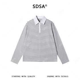 SDSA男装2026新款高贵轻奢韩版复古拼色翻领条纹长袖T恤时尚上衣