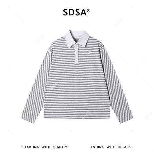 SDSA男装2026新款高贵轻奢韩版复古拼色翻领条纹长袖T恤时尚上衣 商品图0