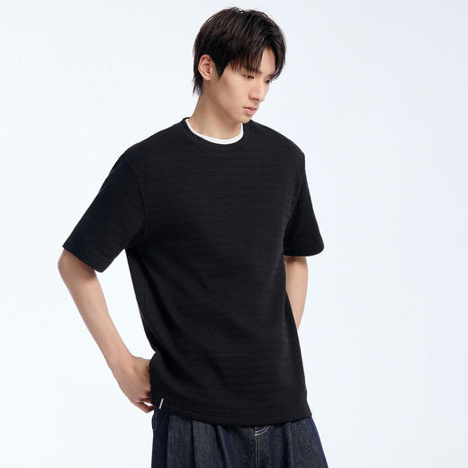 NPC潮牌棉混纺立体肌理感短袖T恤圆领泡泡纱微落肩显瘦春NP61TE14 商品图2