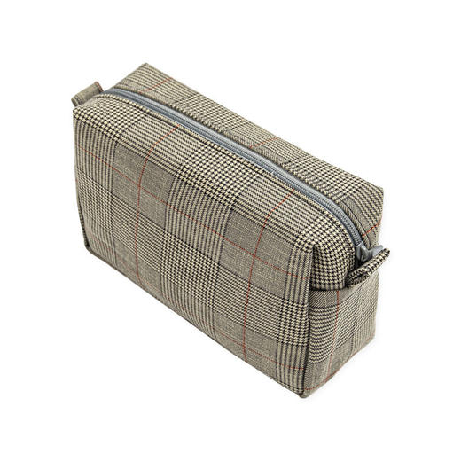 日式无印法兰绒化妆包良品收纳包格子便携收纳包格纹收纳布包 商品图1