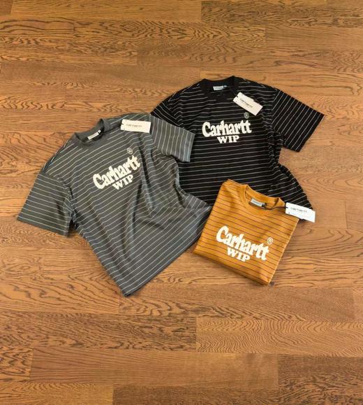 F0306129字母印花条纹杨幂同款条纹元素舒适通勤风百搭耐看男女同款圆领短袖 商品图1