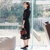 西子/梦蝶蕾丝压褶经典气质镂空带腰带连衣裙/CQXS0364 商品缩略图3