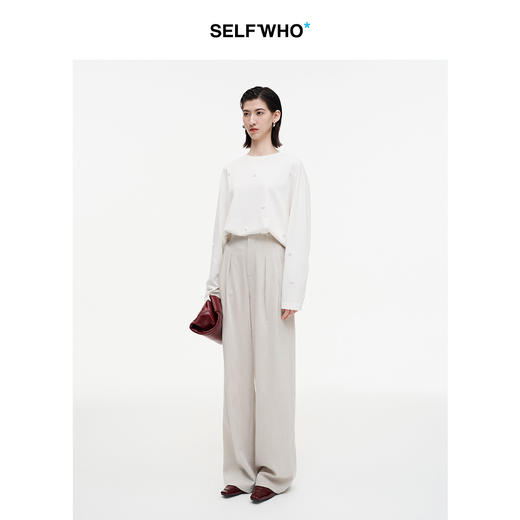 SELFWHO天丝醋酯混纺老钱风西裤女2026春新款宽松阔腿垂感休闲裤 商品图1