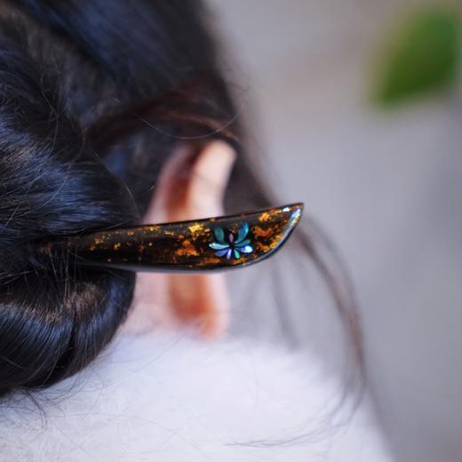 【金光梵莲发簪】木胎大漆螺细金箔、禅意汉服配饰手工非遗簪子 商品图7