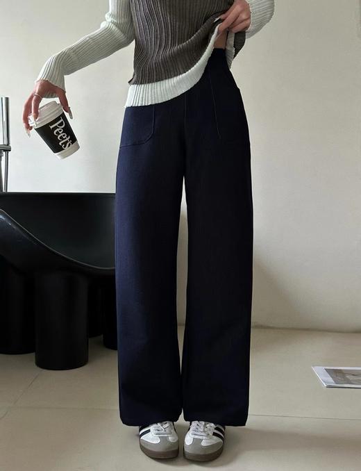 F030675深蓝色窄版牛仔裤烟管裤气质老钱风普洗蓝高腰直筒休闲裤 商品图2