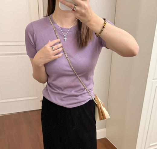 鄂尔多斯同款80支极细真丝羊毛精纺超薄短袖针织衫030505 商品图2