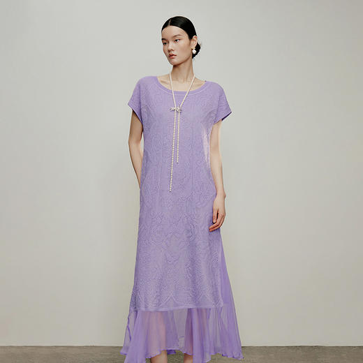 【林栖设计小店】 一帘幽梦|多色拼桑蚕丝飞片2026夏新款毛织连衣裙1962080 商品图6