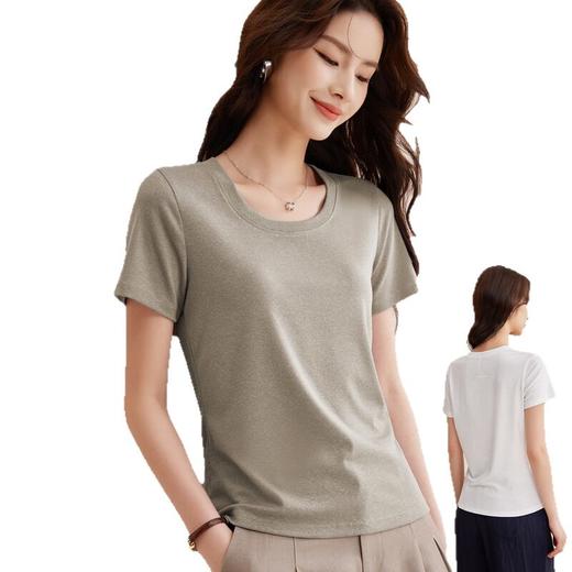 【天丝亚麻T】随心穿会呼吸的清凉亚麻短袖T恤女收背线设计感上衣    BY-M760 商品图4