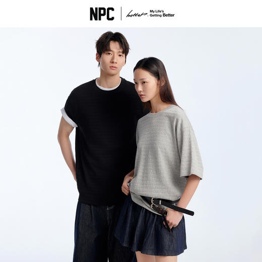 NPC潮牌棉混纺立体肌理感短袖T恤圆领泡泡纱微落肩显瘦春NP61TE14 商品图0