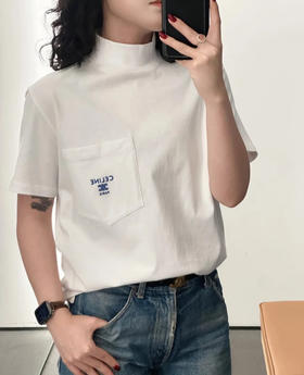 【xjwm1】26新款女士时尚口袋撞色刺绣短袖T恤！！