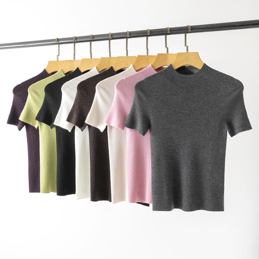 【高品质私服】【60支精纺羊毛半高领短袖】春夏贴身穿软糯不闷，微光若隐若现，基础款也显贵气YS88159【仅限签收48小时内退换】-CC 商品图1