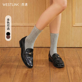 西遇软面乐福鞋女2026春季新款英伦风金属饰扣通勤复古厚底单鞋V0166242