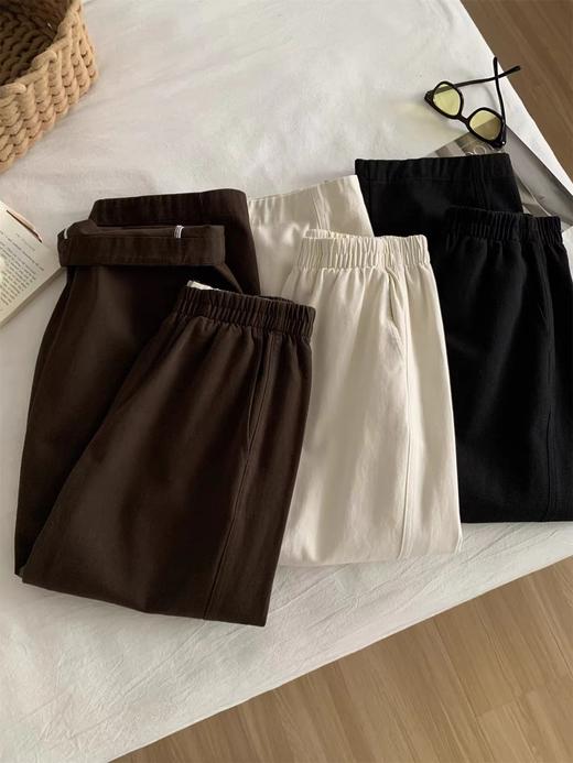 F030673水洗棉阔腿工装裤女遮肉显瘦松紧高腰直筒裤 商品图0