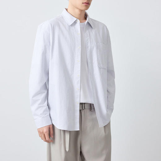 墨麦客男装高智通勤条纹衬衫男2026春季新款牛津纺全棉衬衣50365. 商品图2