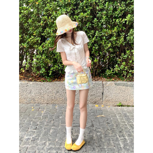 <曾小咸推荐>韩系v领蝴蝶结短袖衬衫女上衣 商品图3