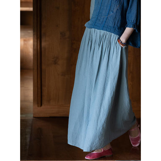 牧衣游原创 亚麻混纺半身裙新款轻薄百搭宽松文艺a字半裙 椿山 商品图2